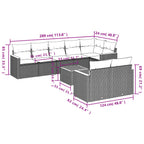 9-teiliges Gartensofa-Set mit Kissen, grau, Polyrattan