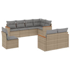 8-tlg. Garten-Sofagarnitur mit Kissen Beige Poly Rattan