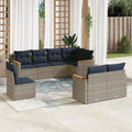 8-teiliges Gartensofa-Set mit Kissen, grau, Polyrattan