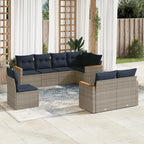 8-teiliges Gartensofa-Set mit Kissen, grau, Polyrattan