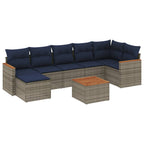 8-teiliges Gartensofa-Set mit Kissen, grau, Polyrattan