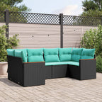 6-teiliges Gartensofa-Set mit Kissen, schwarzes Polyrattan