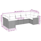7-teiliges Gartensofa-Set mit Kissen, grau, Polyrattan