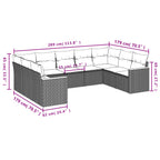 9-teiliges Gartensofa-Set mit Kissen, schwarzes Polyrattan
