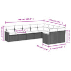 9-teiliges Gartensofa-Set mit Kissen, schwarzes Polyrattan