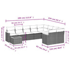 10-tlg. Garten-Sofagarnitur mit Kissen Schwarz Poly Rattan