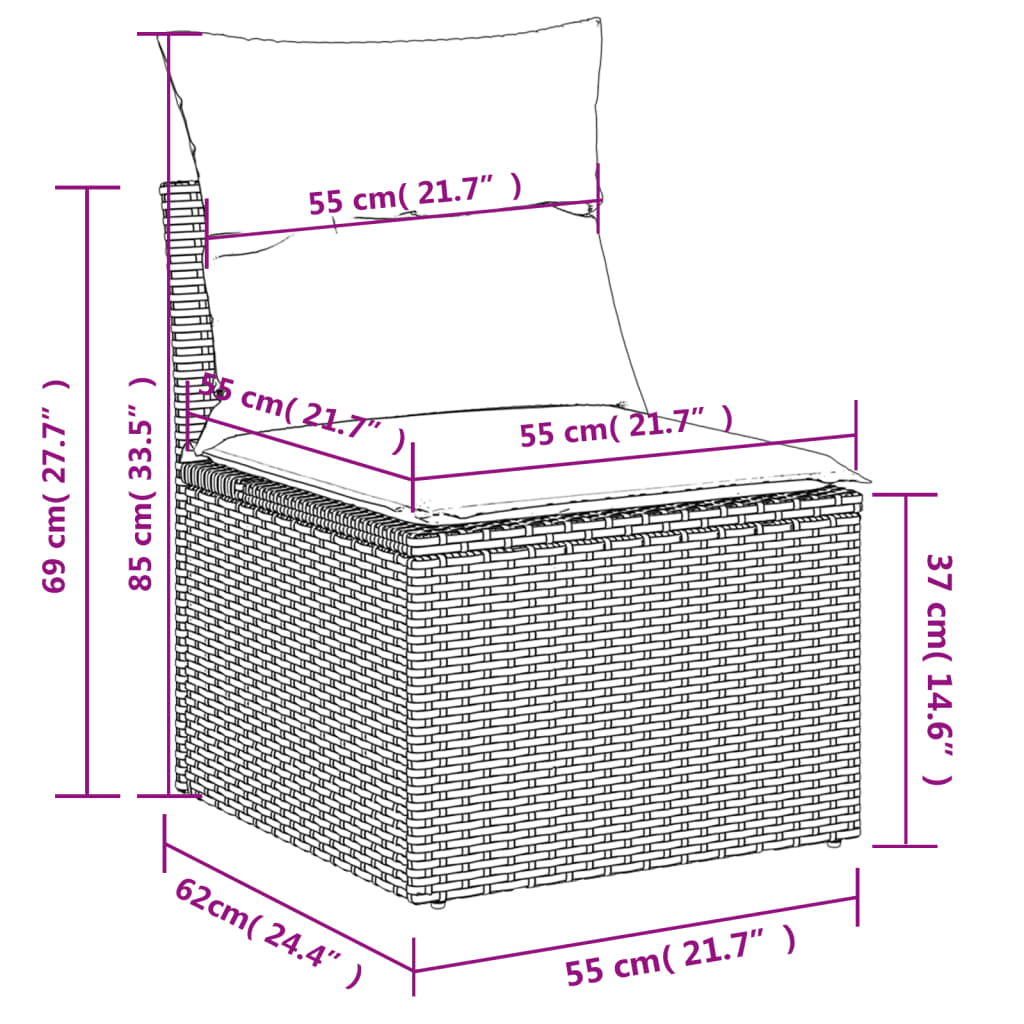10-teiliges Gartensofa-Set mit Kissen, grau, Polyrattan