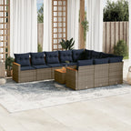 11-teiliges Gartensofa-Set mit Kissen, grau, Polyrattan