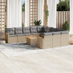 12-tlg. Garten-Sofagarnitur mit Kissen Beige Poly Rattan