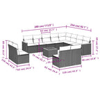13-teiliges Gartensofa-Set mit Kissen, schwarzes Polyrattan