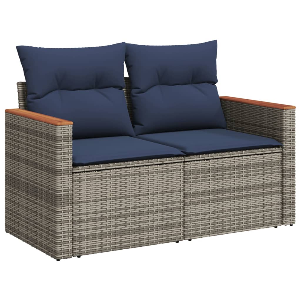 8-teiliges Gartensofa-Set mit Kissen, grau, Polyrattan