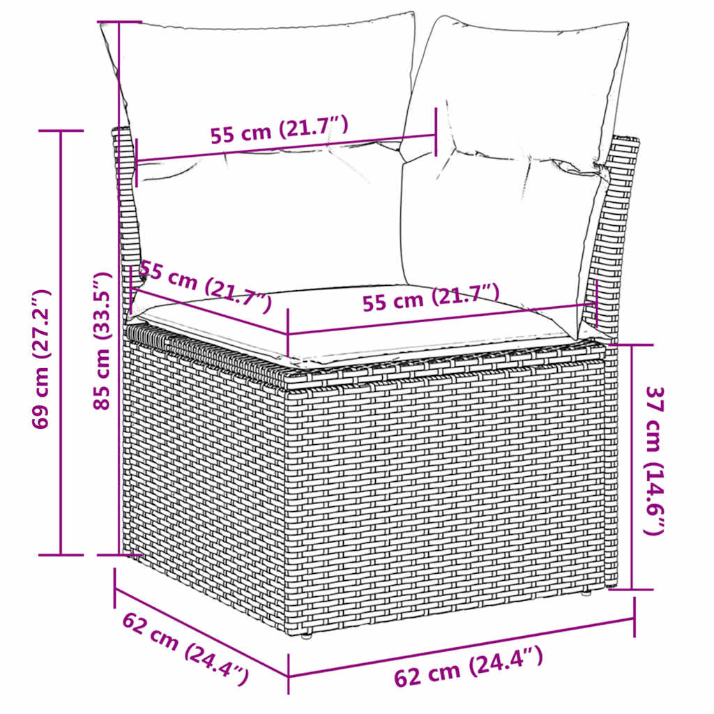 13-tlg. Garten-Sofagarnitur mit Kissen Schwarz Poly Rattan