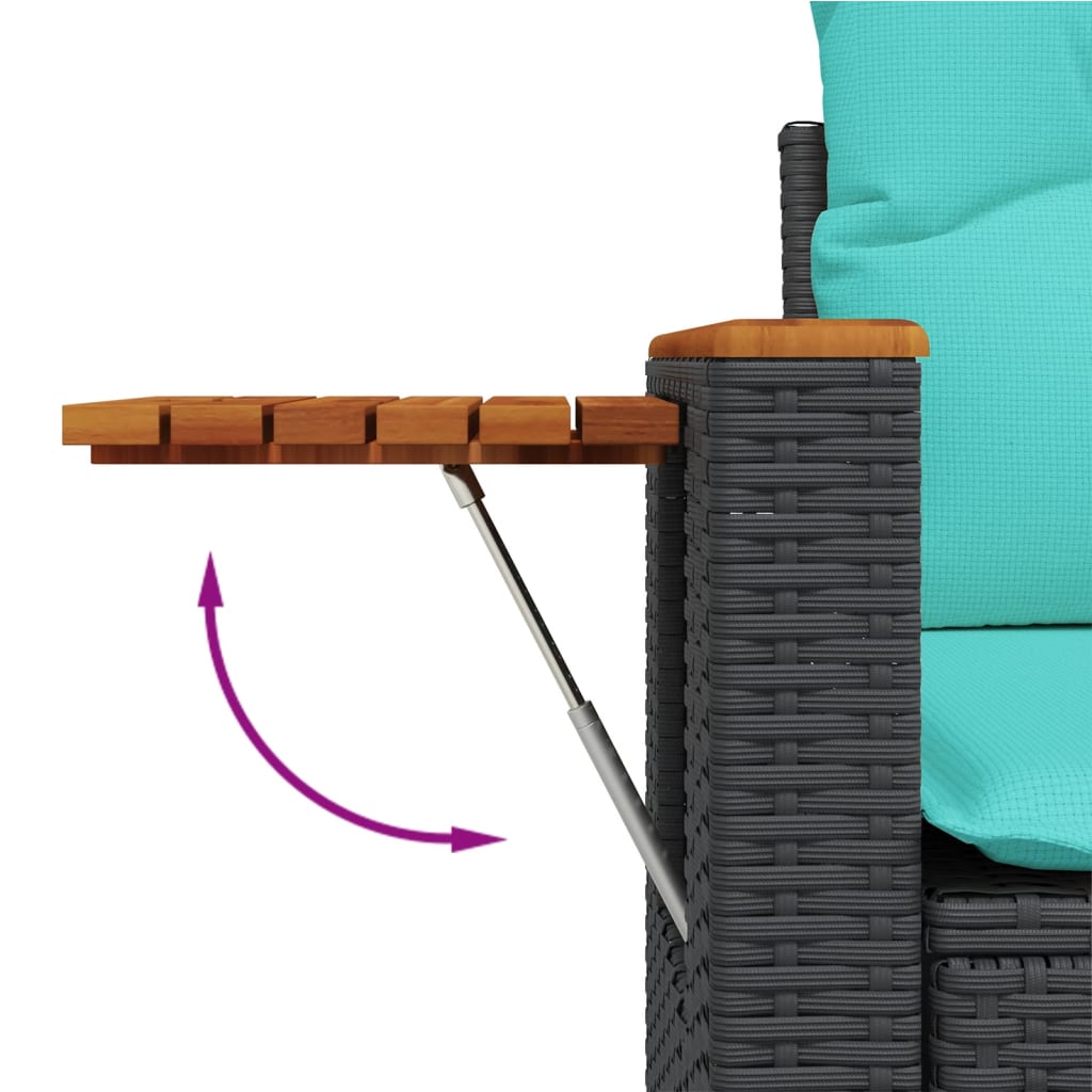 3-tlg. Garten-Sofagarnitur mit Kissen Schwarz Poly Rattan