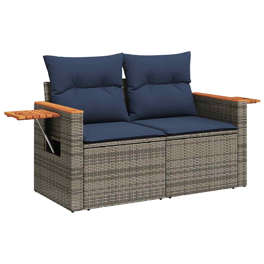 3-tlg. Garten-Sofagarnitur mit Kissen Grau Poly Rattan