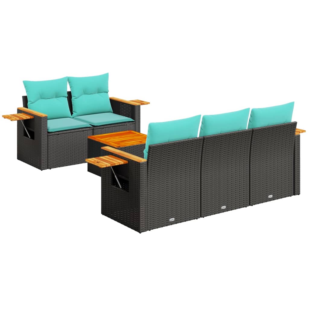 6-tlg. Garten-Sofagarnitur mit Kissen Schwarz Poly Rattan