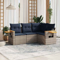 4-tlg. Garten-Sofagarnitur mit Kissen Grau Poly Rattan