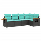 5-tlg. Garten-Sofagarnitur mit Kissen Schwarz Poly Rattan
