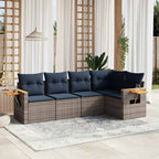 5-tlg. Garten-Sofagarnitur mit Kissen Grau Poly Rattan