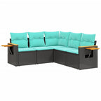 5-tlg. Garten-Sofagarnitur mit Kissen Schwarz Poly Rattan