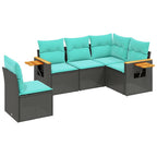 5-tlg. Garten-Sofagarnitur mit Kissen Schwarz Poly Rattan