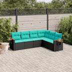 6-tlg. Garten-Sofagarnitur mit Kissen Schwarz Poly Rattan