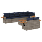 9-tlg. Garten-Sofagarnitur mit Kissen Grau Poly Rattan