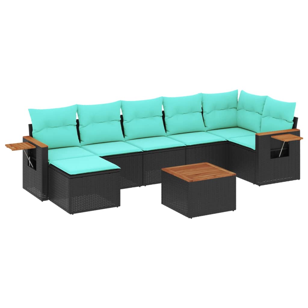 8-tlg. Garten-Sofagarnitur mit Kissen Schwarz Poly Rattan