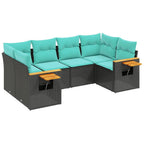 6-tlg. Garten-Sofagarnitur mit Kissen Schwarz Poly Rattan