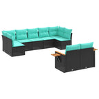 9-tlg. Garten-Sofagarnitur mit Kissen Schwarz Poly Rattan