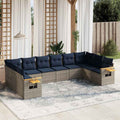 10-tlg. Garten-Sofagarnitur mit Kissen Grau Poly Rattan