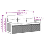 3-teiliges Gartensofa-Set mit Kissen, grau, Polyrattan