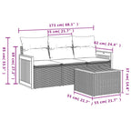 4-teiliges Gartensofa-Set mit Kissen, schwarzes Polyrattan