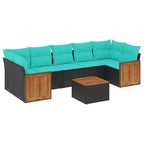 8-teiliges Gartensofa-Set mit Kissen, schwarzes Polyrattan