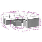 9-teiliges Gartensofa-Set mit Kissen, schwarzes Polyrattan