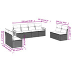 8-teiliges Gartensofa-Set mit Kissen, grau, Polyrattan