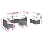 9-tlg. Garten-Sofagarnitur mit Kissen Schwarz Poly Rattan