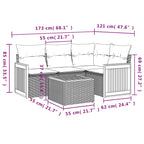 5-teiliges Gartensofa-Set mit Kissen, schwarzes Polyrattan