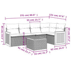 6-teiliges Gartensofa-Set mit Kissen, grau, Polyrattan
