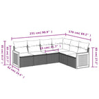 6-teiliges Gartensofa-Set mit Kissen, schwarzes Polyrattan