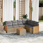 7-tlg. Garten-Sofagarnitur mit Kissen Beige Poly Rattan