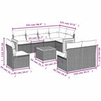 9-tlg. Garten-Sofagarnitur mit Kissen Schwarz Poly Rattan