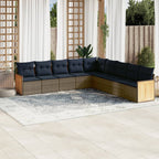 9-teiliges Gartensofa-Set mit Kissen, grau, Polyrattan