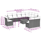 11-teiliges Gartensofa-Set mit Kissen, schwarzes Polyrattan