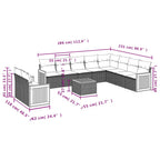 11-teiliges Gartensofa-Set mit Kissen, schwarzes Polyrattan