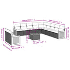 12-teiliges Gartensofa-Set mit Kissen, grau, Polyrattan