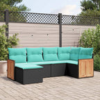 6-teiliges Gartensofa-Set mit Kissen, schwarzes Polyrattan