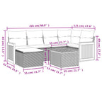 7-teiliges Gartensofa-Set mit Kissen, schwarzes Polyrattan