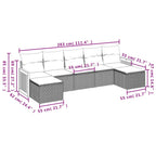 7-teiliges Gartensofa-Set mit Kissen, schwarzes Polyrattan