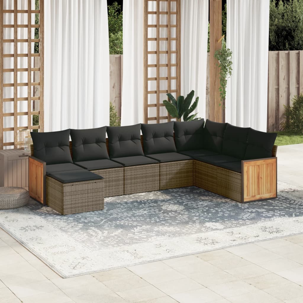 8-tlg. Garten-Sofagarnitur mit Kissen Grau Poly Rattan