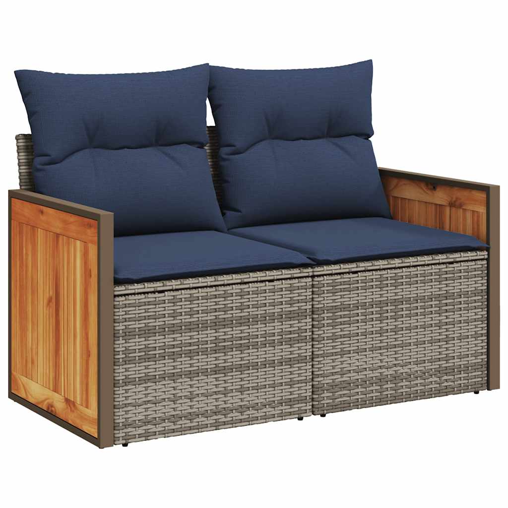 6-teiliges Gartensofa-Set mit Kissen, grau, Polyrattan